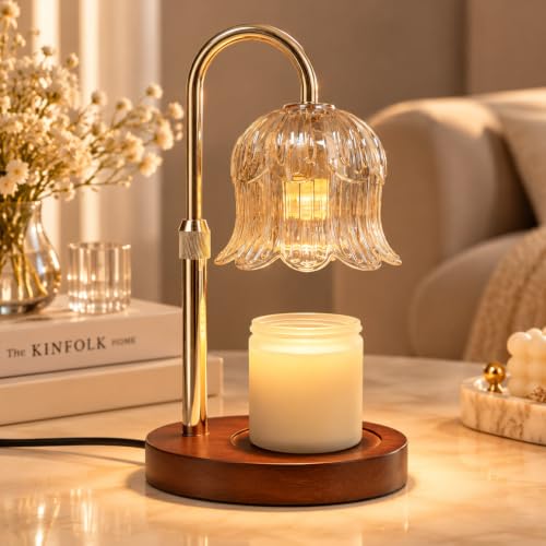 CRMILL Candle Warmer Lamp with Timer: Adjustable Dimmable Height Adjustable Warming - Flower Shape Wax Lamp Jar Candles No Flame Modern Home Decor Table Lights - Home Living Bedroom