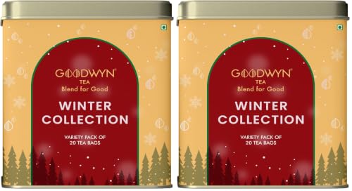 Image of Goodwyn Winter Assorted Tea Collection | 20 Soothing TeaBags Gift Tin | Tulsi, Turmeric, Kashmiri Kahwa, Chamomile & Masala Chai | Wellness Herbal Chai Sampler for Cold & Sore Throat Relief