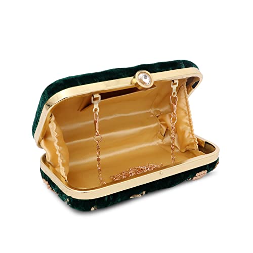 Image of Umera clutch entire heavy embroidery and is a stunning Women' Evening Clutch Purse with Detachable Chain Strap Closure Handbag Suitable for Weddings Proms Night Out Luxury Glam Handbag