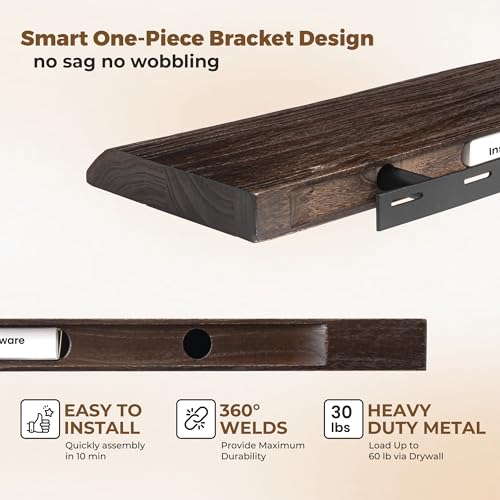 Image of Axeman 30 inch Floating Shelves for Wall Live Edge, Walnut, 2PCs