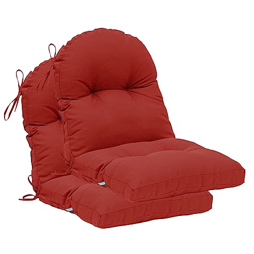 Image of QILLOWAY Tufted Outdoor Chair Cushion Set of 2, Waterproof 43x20x4 Inch Non Slip Replacement Pad for Wicker Lounge Patio Furniture, Red
