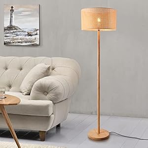 lux.pro Lampadaire Design Lampe sur Pied Stylé Luminaire Intérieur Douille E27 Bois Rotin Hauteur 155 cm Naturel Jaune-Brun