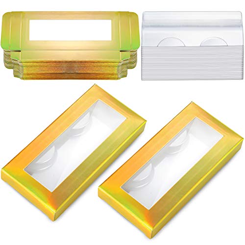 24 Set Empty False Eyelash Box with Eyelash Tray Kit Plastic Eyelash Packaging Box Butterfly Prints Lash Case Holder for Women Girls (Shiny Gold Pattern)