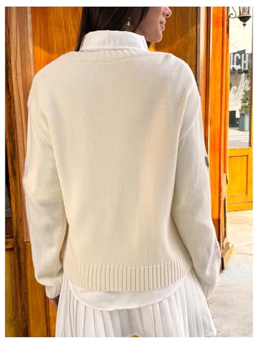 Verdusa Women's 3D Floral Crewneck Sweater Long Sleeve Drop Shoulder Loose Pullovers2