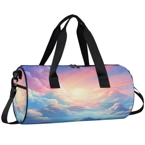 Colorful Skies Round Barrel Sports Fitness Bag, Travel Luggage Bag, Reusable Handbag, Suitable For Men and Women