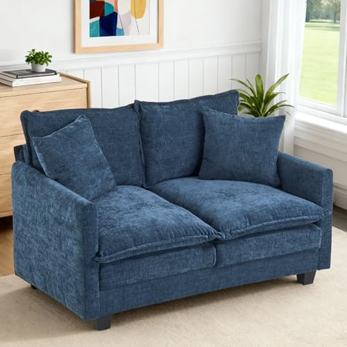 Loveseat Sofa Cloud Sofa Couch 50”, Modern Loveseats 2 Seat Couch with 2 Pillows for Small Spaces Apartment Studio Office Bedroom Living Room 8834-BLUE