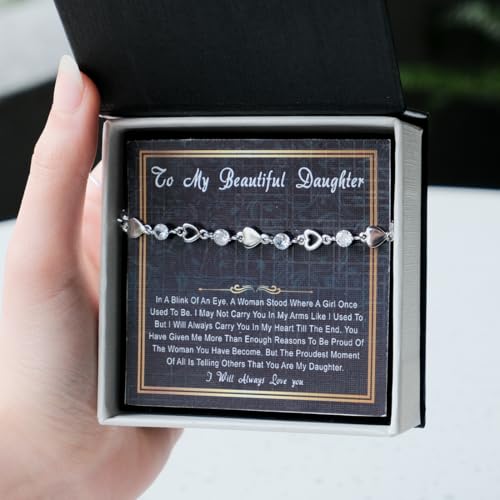 Image of To My Daughter Bracelet From Mom And Dad With Heartfelt Message & Elegant Box, Valentines Gifts For Daughter, Jewelry Gift For Daughter From Mother and Father On Birthday, Graduation