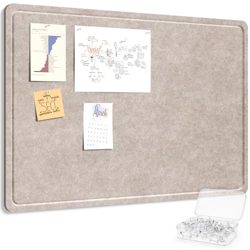 Lifewit Cork Board Alternative, 35.4"x 23.6" Bulletin Board with Self-Adhesive, Decorative Felt Pin Board Vision Board Message Board with 50 Pushpins for Office Wall Decor, Room Decor, Oatmeal