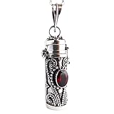 Bali Handmade Sterling Silver Tube Locket Pendant 20" Necklace LS92 (Garnet (Red))