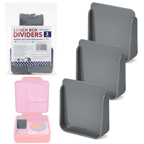 IMPRESA Reusable Lunch Box Dividers Compatible with Omie Bento Box, 3-Pack Dividers, Separators to Organize Snacks (Grey, 2.32 x 2.14 x .08 In)