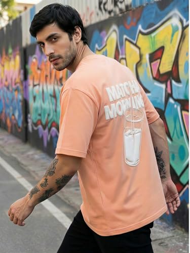 Image of TOXA Men's Pure Cotton Oversized Fit Tshirt | Oversized Baggy Fit Tee with Drop Shoulder | Cool and Stylish Graphic Printed Design Half Sleeve T-Shirt (Available Sizes: S to 2XL)