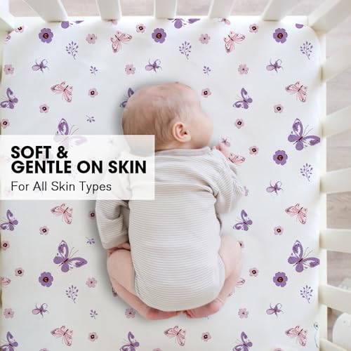 Image of Little Grape Land Pack and Play Sheets Mini Crib Sheets Soft Breathable Pack N Play Sheets, Playard Fitted Sheet 2 Pack Stretchy Fits 38 inchx26 inch Playard Mattress