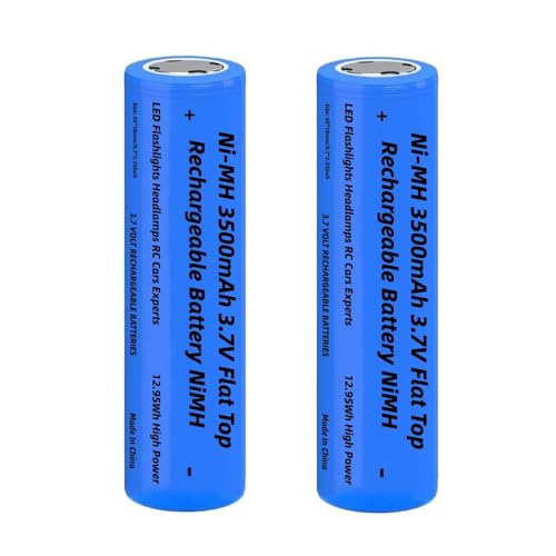 2 Pezzi 3500mAh Batteria Ricaricabile, 3.7V Flat Top NiMH Batterie, 3.7Volt Cima Piatta Alta Capacità Batterie Ricaricabili per Fotocamera/Piccolo Ventilatore/LED Lampada Frontale/Luci Solari, Blu