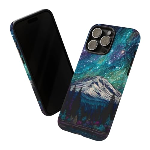 Coque rigide mate iPhone 15 Pro Max bleu ciel nocturne montagne