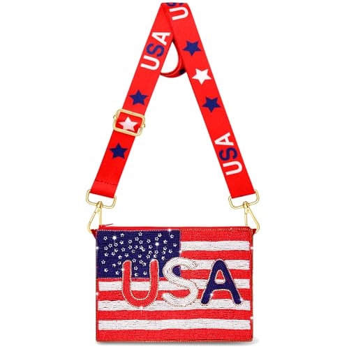 4th of July Purse for Women Sequin Beaded USA Star Purse American Flag Crossbody Shoulder Bag 4th of July Outfits