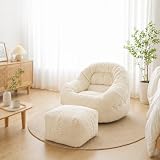 YOTONA ソファ 一人掛け ビーズクッション 形状 ウレタン 怠け者ソファ 座椅子 無臭 へたりにくい 高反発 クッション おしゃれ 北欧 一人暮らし リラックス 読書 テレビ ゲーム 真空圧縮梱包 74×82×62cm オットマン付き ホワイト