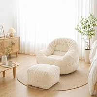 YOTONA 一人掛け高反発ビーズソファ オットマン付 ホワイト Amazon