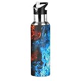 xigua Red And Blue Fire Water Bottle with Straw Lid 20 oz - Vacuum Insulated Stainless Steel Water Bottles Leakproof Water Flask for Fitness Sports Outdoor