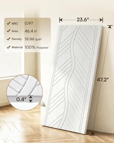 Image of SODOCT 6 Pack Large Acoustic Panels, 47.2 inch X 23.6 inch X 0.4 inch Sound Proof Panels for Walls, Wall Paneles Decorativos Para Pared for Home Studio & Office, White