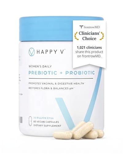 Happy V Dr. Formulated Vaginal Probiotics for Women Odor & Itch Support, Urinary & Gut Health, pH Balance | Womens Daily Probiotic with Patented Prebiotics & Lactobacillus for Feminine Wellness