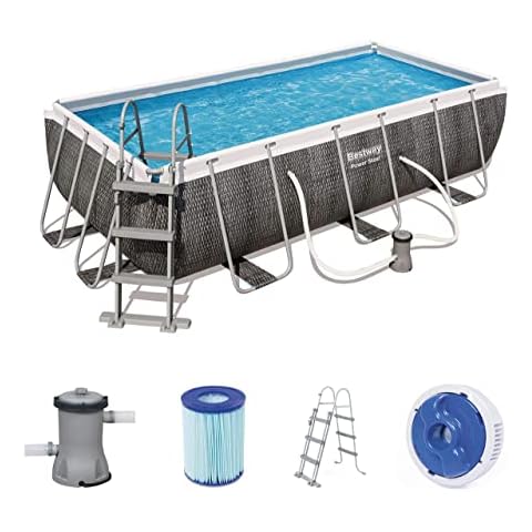 Bestway Power Steel Deluxe Frame Pool - Piscina Rectangular con Marco de Acero Estable Cover