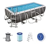 Bestway Power Steel Deluxe Frame Pool - Piscina Rectangular con Marco de Acero Estable, Juego Completo, Aspecto de ratán, Color marrón, 404 x 201 x 100 cm