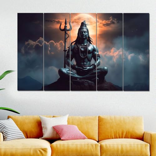 Image of Maxstone Adiyogi Shiva Shiv Meditating Wall Painting for Living Room, Bedroom, Office, Hotels,Drawing Room Wooden Framed Digital Painting (30x60 inch) M1403