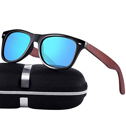 Polarized Wood Sunglasses for Men Women -wearPro Wood Sunglasses UV400 (Blue Nail)