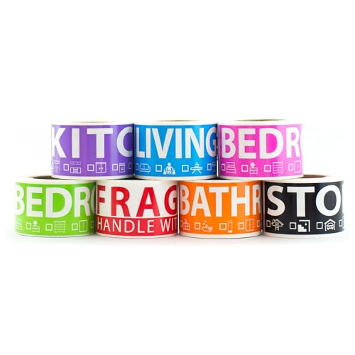 350 Home Moving Labels for 2 Bedroom House — 7 Color-Coded Room Labels (50 Each) + Fragile Stickers for Moving Boxes, Supplies, Wardrobe Boxes, Apartment Moves