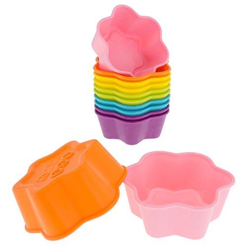 Freshware Silicone Baking Cups [12-Pack] Reusable Cupcake Liners Non-Stick Muffin Cups Cake Molds Cupcake Holder In 6 Rainbow Colors, Star #TOP2