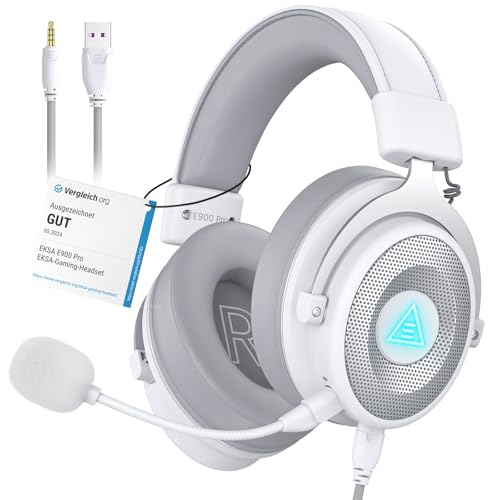 EKSA Auriculares Gaming con Sonido Envolvente 7.1, Micrófono con Cancelación de Ruido, Luz LED y Conector de Audio de 3,5 mm, Auriculares Superligeros para Juegos para PC/Switch / PS4 / PS5 / Xbox One