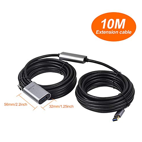 WEme USB 3.0 Active Extension Cable, 32 Feet 10 Meter USB 3.0 Extender Cord for Oculus VR, Xbox 360 Kinect, PlayStation with 5V2A Power Adapter, Aluminum