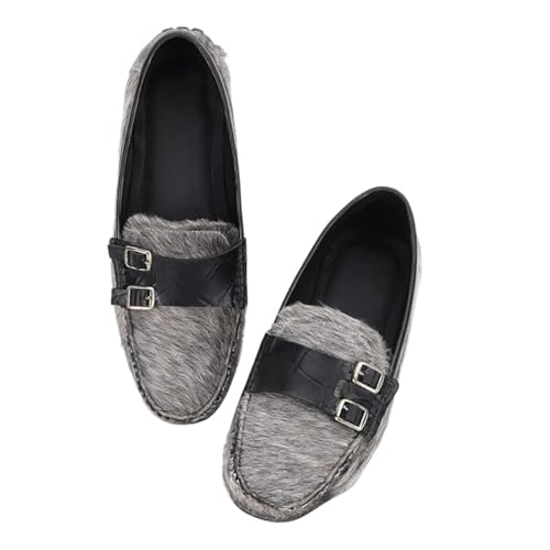 Handcrafted Leather Flaffy Moccasins Leather Shoes for Men | Premium & Comfortable Shoes | Ideal as a Birthday & Wedding Gift for Him | for The Office, Weddings, Events, and Special Occasions Grey
