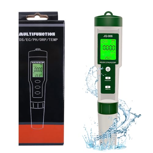 OBEST Medidor de pH digital para piscina 10 en 1, PH/TDS/S.G/EC/Salinidad/MΩ/H2/OPR/Fertilidad/Temp Medidor de sal con pantalla LCD para agua potable, piscina, spa o laboratorio