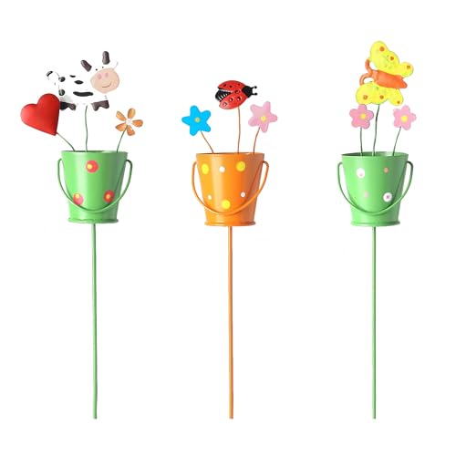 3PCS Iron Metal Flowers for Garden Plug Rod, Simulated Animal Garden Stakes for Plants, Outdoor Garden Flower Pot Lawn Garden Decorations
