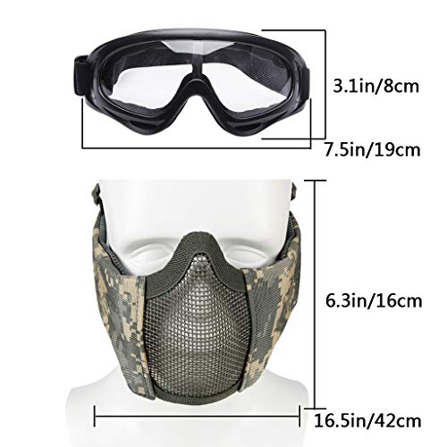 image for AOUTACC Airsoft Protective Gear Set, Half Face Mesh Mask with Ear Prot
