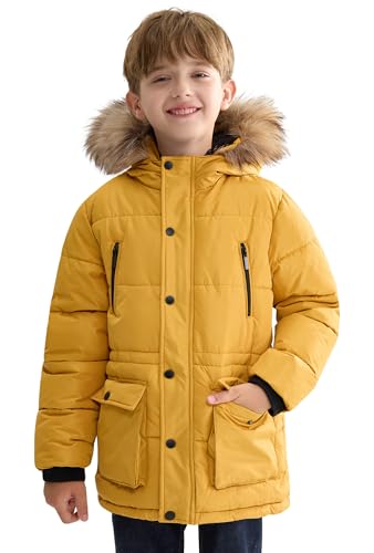 maoo garden Boys Puffer Winter Coat Big Kids Heavyweight Sherpa Lined Fur Hooded Jacket Water-Resistant Snow Parka