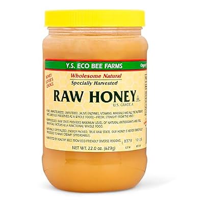 Y.S. Eco Bee Farms Raw Honey Organic Unfiltered, 22 oz Pure Honey Pack pack of 2 in Jar, Natural Unprocessed Sweetener, U.S. Grade A ILIOS Packaging