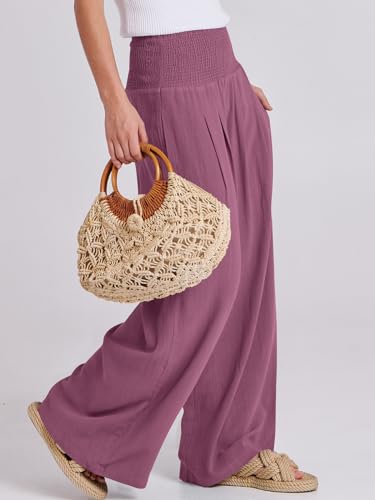 Image of ANRABESS Women Linen Palazzo Pants Summer Boho Wide Leg High Waist Casual Lounge Pant 2026 Beach Travel Vacation Outfits