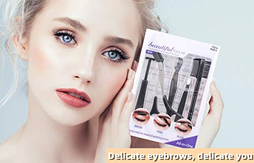 Jpnk 5 In 1 Eyebrow Tweezers Scissors And Razors Set-Eyebrow Trimmer Shaver Shaper And Angled & Spoolie Brows Brushes Eyebrow Grooming Kit For Women And Men #TOP5