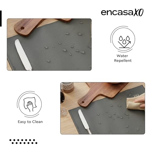 Image of Encasa XO Leather Dining Table Mats Set of 6 | Water Repellent & Heat Resistant Dining Table Mats | Washable & Easy to Clean Placemats for Kitchen Decor - 42x30 cm (Grey)