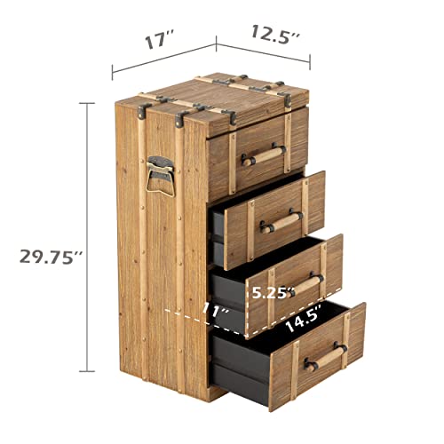 Cozayh 4-Drawer Mid Century Nightstand Set Of 2, Distressed Solid Wood End Table Vintage Side Table For Living Room, Bedroom, Fully Assembled, Retro Brown #TOP2