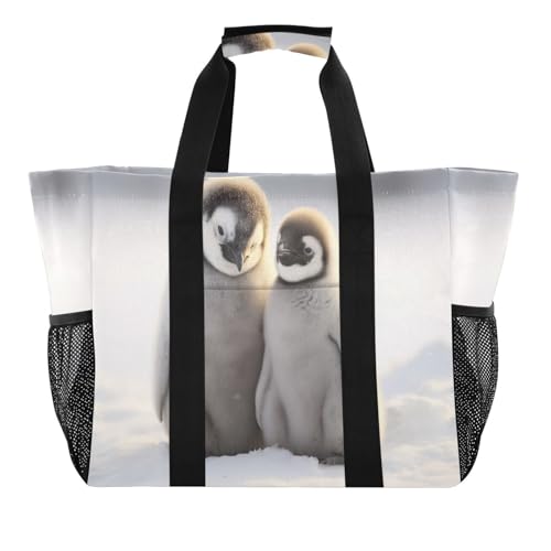 Cute Penguins Large Beach Bag Waterproof Beach Tote Bags for Women Travel Gym Pool