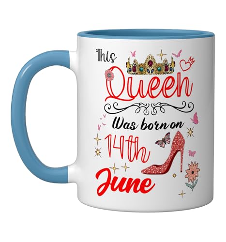 Taza de cerámica cumpleaños 14 de junio azul/blanco miniatura 1