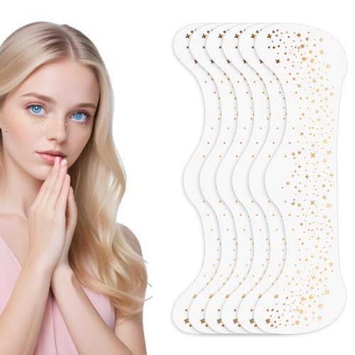 6 Stück Glitzer Sommersprossen Make-up Patches Freckles Tattoo Folie Glitter Freckles Gesichtstattoo Temporäre Tattoos 2025 Wasserfeste Make Up Patches Glitzer-für Das Gesicht Glitzer-Gold B