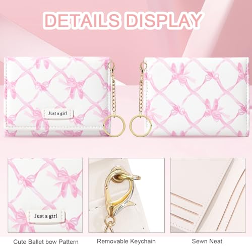 Image of Sunwel Fashion Cute Coquette Bow Wallet with Key-chain for Women Girls | Bow Print Wallet Card Holder ID Window