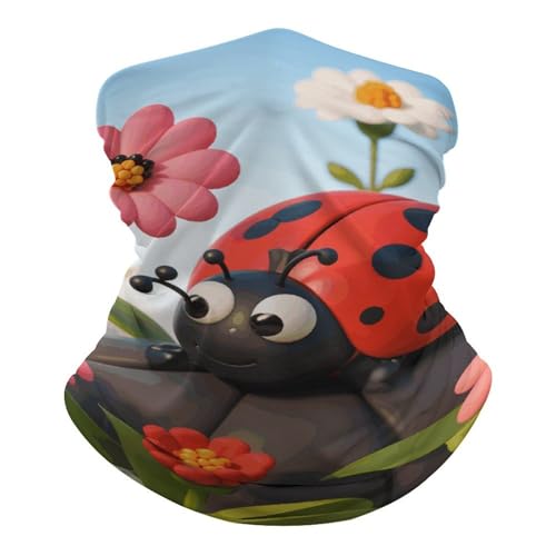 Cartoon Ladybug Flower Neck Gaiter Face Cover Scarf, Breathable Sun Balaclava for Skiing Fishing Hiking Cycling
