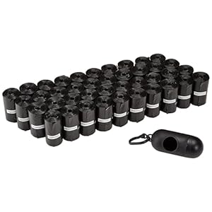 Amazon Basics Dog Poop Leak Proof Bags With Dispenser and Leash Clip, Unscented, 600 Count, 40 Pack of 15, Black, 13 Inch x 9 Inch