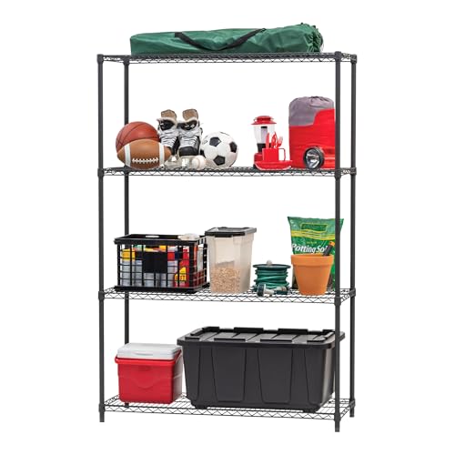 per di scaffalatura a più in metallo con 4 ripiani Altezza regolabile Cucina Garage Ufficio - Metal Rack MR-WT4 - Nero