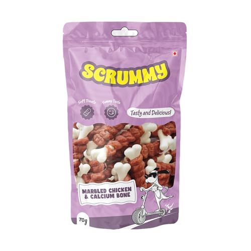 Image of Scrummy Marbled Chicken Wrapped Calcium Bone Dog Treats 70g (Pack of 3) | Soft & Tasty Training Snacks | High Protein Healthy Chews for Puppies & Adult Dogs